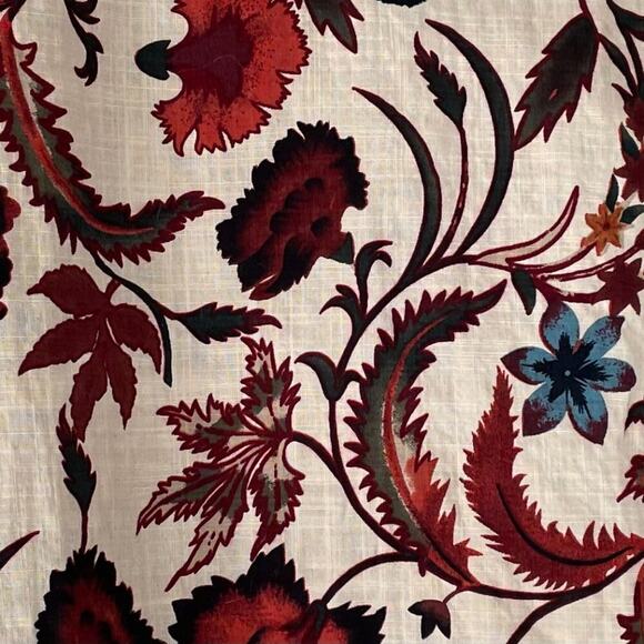 Cotton Blend Floral Short Sleeve Button Down Shirt/Blouse Ivory, Red, Blue, M - Picture 6 of 12